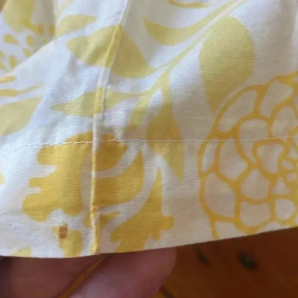 Ll Bean Yellow Floral skirt with pink stitching 100% cotton size 14 - Picture 3 of 11